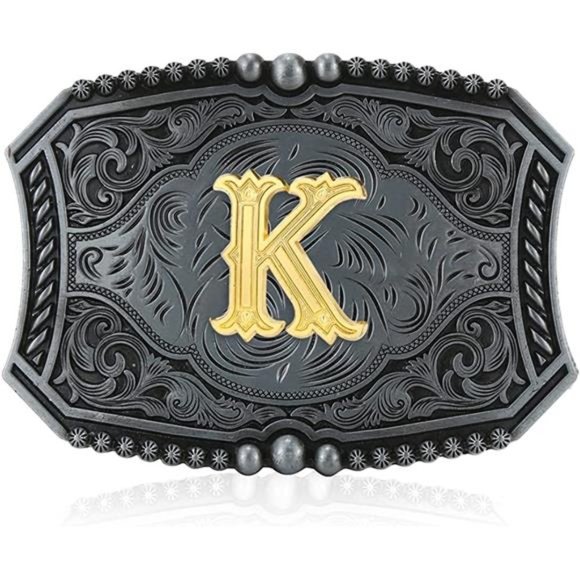 JMM Western Belt Buckle Initial Letters ABCDEFG to Y-Cowboy Rodeo Belt Buckle main image 4